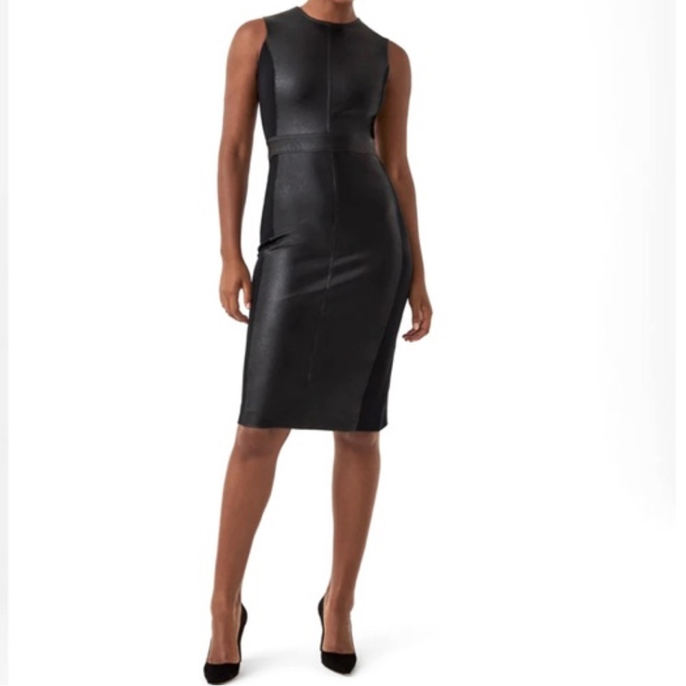 Spanx Faux Leather Luxe Black Dress Size XL NWT